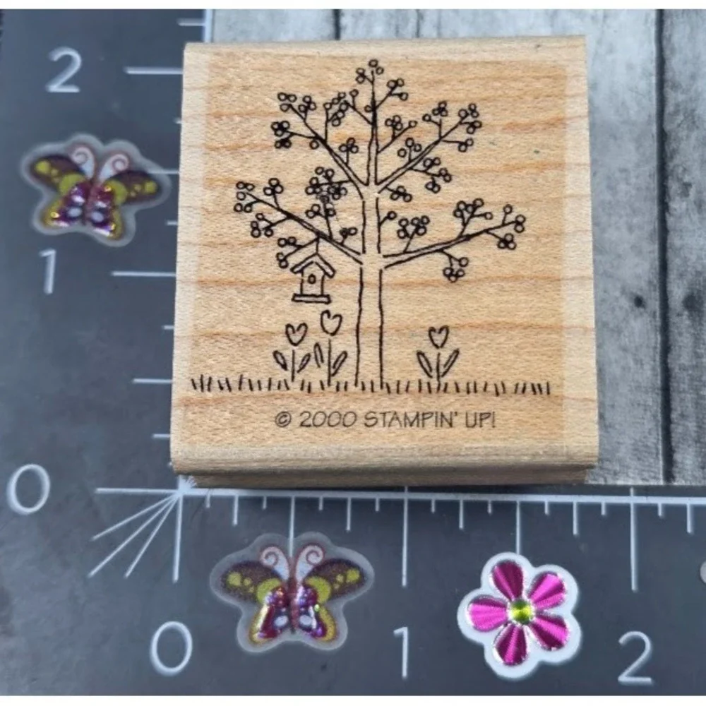 Stampin' Up! Spring Tree Flowers Birdhouse 2000 Rubber Stamp Wood #L69